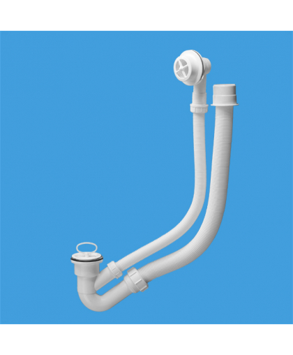 MRB4 Трап (1 1/4'х40мм) для ванн с переливом (L500ммхD25мм) с пластиковыми решетками, пробкой и гибкой отводной трубой (L500ммхD37,5мм); выход Дн=50мм; цвет-белый